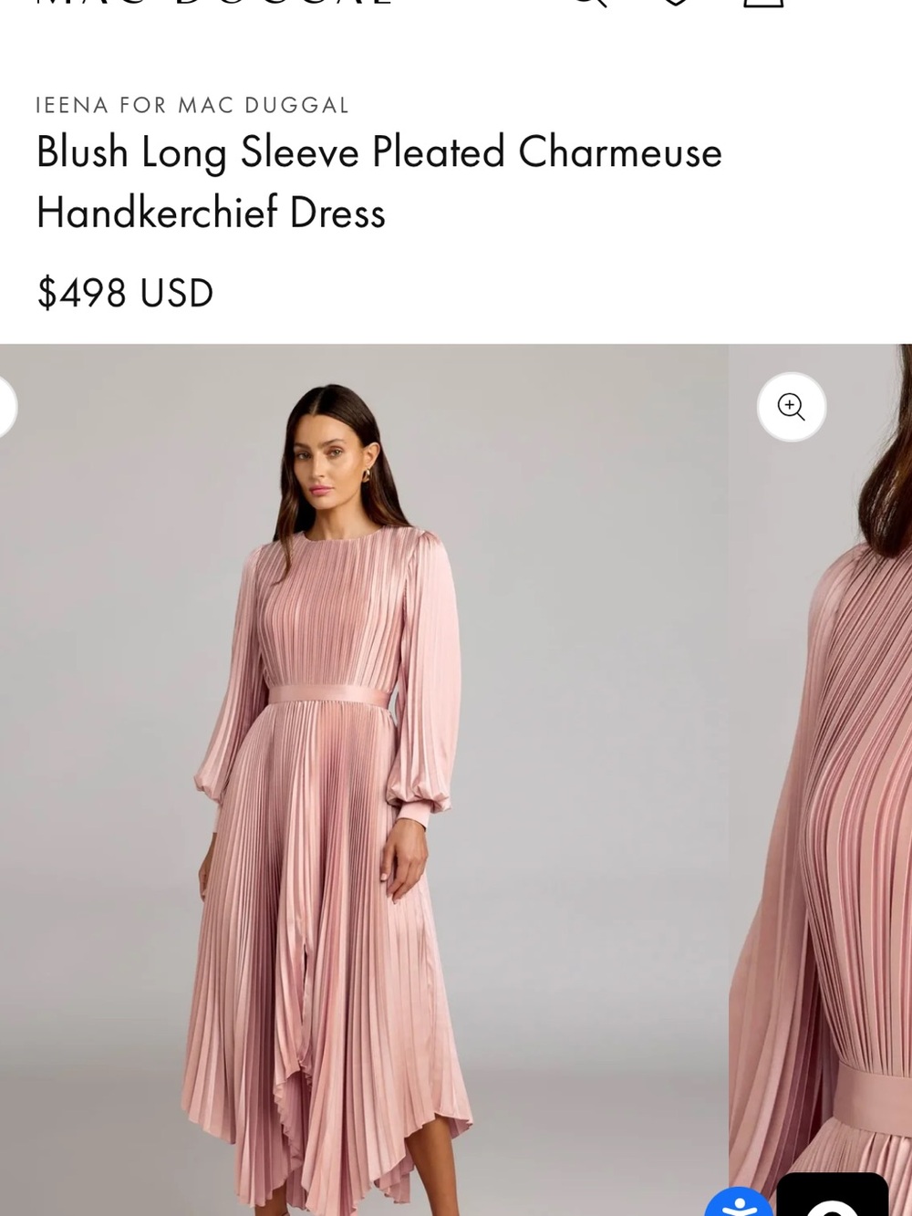Mac Duggal Blush Pleated Long-Sleeve Handkerchief Hem Dress